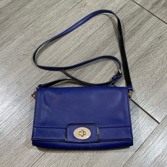 Kate Spade New York Royal Blue Leather & Black Patent Leather Crossbody Bag - Picture 1 of 16